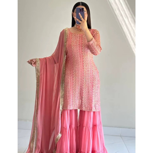 Diwali Brodé Designer Readymade Sharara Gharara Georgette Soie Indien Ethnique 3 Pièces Ensemble Été Hiver Salwar Kameez - Product Image 1