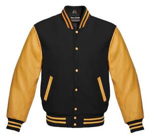 Bomber de baseball à manches en cuir avec patchs brodés de lettres en chenille personnalisée veste Letterman veste universitaire en laine bleue pour hommes - Product Image 1