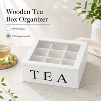 Boîte à thé en bois massif avec couvercle transparent, boîte de rangement à 9 compartiments pour sachets de thé, capsules de café, pour la maison, la cuisine, le bureau