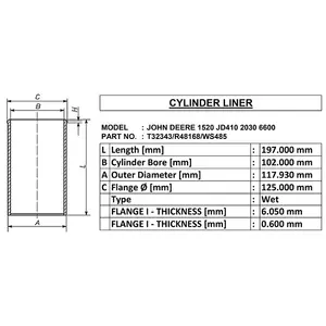 1520 jd410 2030 6600 untuk silinder basah liner oe t32343/r48168/ws485 id 102 od 117.93 Panjang 197 buatan india