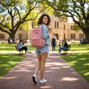 Seoul Stripe Fashion <b>Backpack</b> with RFID Anti-Theft Waterproof Features Zipper Closure and Polyester Lining Mesh Material - Product Image 5