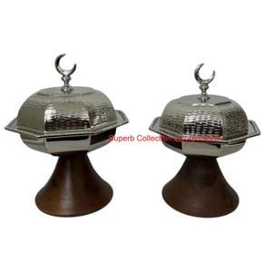 Modern Golden Hammered Metal Date <b>Bowl</b> <b>With</b> Crescent Moon Star <b>Lid</b> Elegant Arabic Islamic Ramadan Serving Dish For Home Decor - Product Image 4