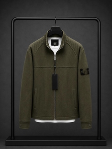 <b>Men's</b> <b>White</b> Cotton Puffer <b>Jacket</b> Stand Collar Zipper Closure Casual Knitted Solid Color Winter Wear Waterproof Nonwoven Front - Product Image 1