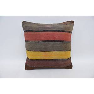 Almohada de lana Kilim Multicolor, cojín decorativo de retales de 14x14 pulgadas con técnica de tejido con patrón de hojas esponjosas Vintage - Product Image 1