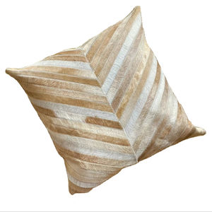 Luxury Square Cowhide <b>Leather</b> Pillow <b>Cover</b> Light Brown Patchwork Design Anti-Dust Mite Anti-Bacteria Export Quality for Hotel - Product Image 1