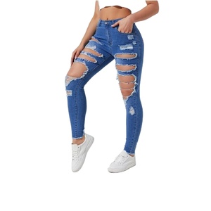 Pantalones Vaqueros de mujer de alta calidad, precio al por mayor de fábrica, pantalones holgados rasgados de cintura media de pierna ancha informales personalizados para mujer de BD - Product Image 1