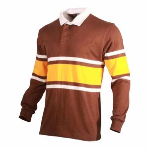 Retro <b>Striped</b> Rugby Jersey With Button Neck Ribbed Cuffs And Custom Team Branding For Clubs Schools Or Promotional Events - Product Image 1