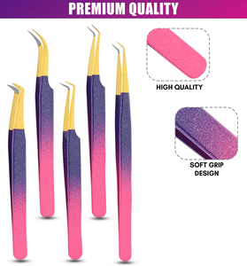 Juego de extensiones de pestañas de alta calidad Precision Pro Expert, pinzas para pestañas con punta de fibra de 5 piezas de Gray Rocks, acero inoxidable puntiagudo - Product Image 3