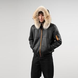 Veste en cuir à col en laine avec logo et design personnalisés disponibles aux prix de gros avec veste de style moderne pour hommes - Product Image 3