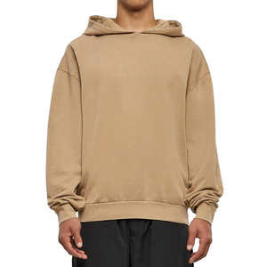 Sweat-shirt à capuche oversize beige pour homme, pull décontracté en molleton, style streetwear minimaliste - Product Image 1