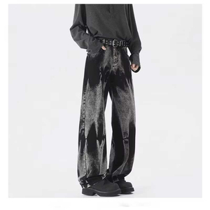 Unisex Straight Loose Draped Jeans Tie-Dye American High Street Baggy Denim <b>Pants</b> Neutral Style Distressed Washed - Product Image 3