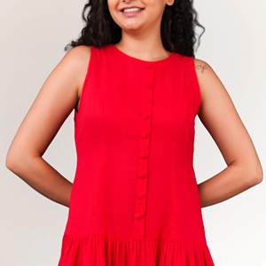 Robe Courte en Coton Rouge pour Femme, Respirante, Tailles XS-XL, avec Fermetures Éclair Décoratives, Col Rond, Idéale pour le Bureau, les Soirées, les Vacances et les Clubs - Product Image 5