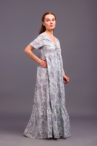 Bloc imprimé coton robe à la main à manches courtes confortable robe pleine longueur main bloc coton tenue décontractée avec poches - Product Image 2