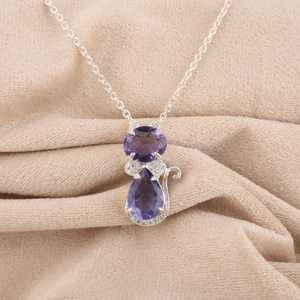 Colgante de Gato de Iolita, Plata de Ley 925, Joyería Animal Hecha a Mano, Lindo y Moderno, Collar de Alta Calidad con Certificado IGI, Elegante Regalo para - Product Image 1
