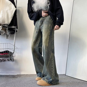 Men's American Retro Overalls Mid Waist Eco-Friendly Heavyweight Denim Jeans Stonewashed Light Distressed Plus Size Loose Casual - Product Image 6