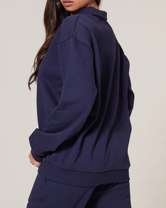 Conjunto de Dos Piezas para Mujer, Otoño Invierno, Estilo Europeo Americano, Informal, Manga Larga, Media Cremallera, Pantalones Anchos de Pierna Ancha - Product Image 4