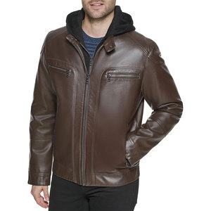 Stylish <b>Men's</b> Genuine <b>Leather</b> Cow Skin Woven Stand Collar <b>Jacket</b> Long Sleeve Latest Design High Quality Vintage Style Front Logo - Product Image 5
