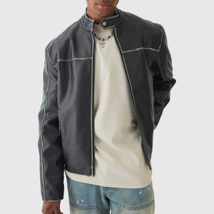 Chaqueta de cuero para hombre de buena calidad de diseño único frontal impermeable a prueba de viento invierno estilo callejero tamaño regular servicio OEM - Product Image 1