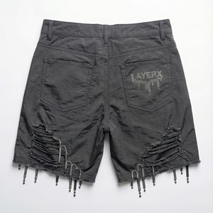 Shorts Bermuda personnalisés pour femmes, taille haute, braguette boutonnée, strass, streetwear hip-hop, baggy, déchirés, sport, fabricant - Product Image 2