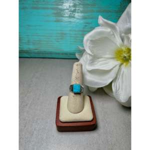 Navajo Handmade <b>Statement</b> <b>Ring</b> Kingman Turquoise & Sterling <b>Silver</b> Size 7.75 Gemstone Inlay for Everyday Wear - Product Image 1