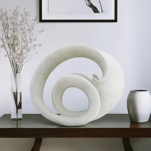 Sculpture décorative de forme incurvée abstraite en polystone blanc avec sculpture polie moderne texturée mouchetée pour la décoration intérieure - Product Image 2