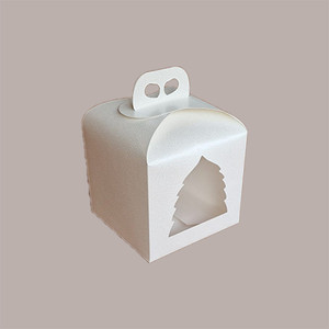Ensemble de 10 boîtes cadeaux carrées hautes pour panettone, poignée, carton blanc, effet cuir, graphismes, fenêtre en PVC, arbre, Noël, vacances - Product Image 2