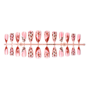24 pièces de faux ongles amande œil-de-chat <span class=keywords><strong>automne</strong></span>/hiver, manucure française 3D, motifs fleurs et imprimé léopard, vente en gros - Product Image 5