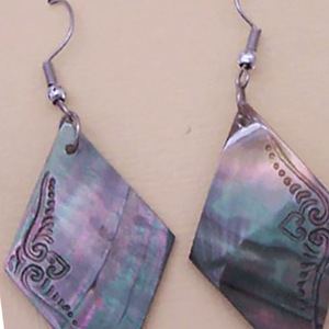SEASHELL <b>JEWELRY</b> Stainless Steel Drop Earrings with Wajik Art Motif 25mm Size with Sea Shell <b>Inspiration</b> - Product Image 2