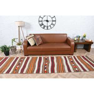 Tapis turc vintage, tapis de couloir 3,2x11,8 pieds, tapis Herki Ikat marron - Product Image 1