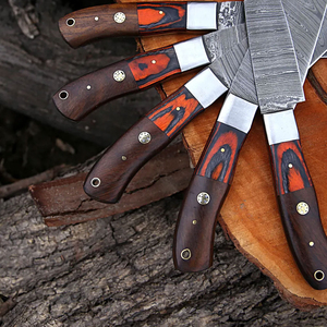 Juego de Cuchillos de Chef de Acero de Damasco, Hojas Pulidas de 67 Capas, Diseño Ambidiestro, Mangos de Madera, Juego de Cinco Piezas Hecho a Mano para Cocinar en Casa - Product Image 2