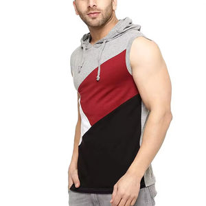 Débardeur à capuche sans manches pour homme, coupe décontractée, avec cordon de serrage, couleur unie, séchage rapide, 100% coton, pour l'hiver - Product Image 2