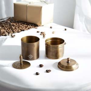 ตัวกรองกาแฟทองเหลืองแท้แบบโบราณสีเข้ม  สามารถปรับแต่งโลโก้ได้ แบบแขวนหู - Product Image 6