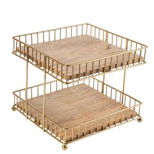 Organisateur en métal et bois, étagère de rangement en fil doré, plateau organisateur en bois, décoration rustique moderne, décoration minimaliste dorée - Product Image 3