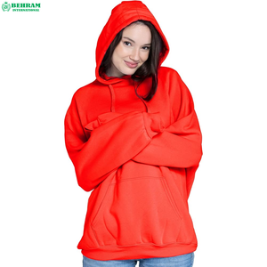 Behram International <b>Women</b> <b>Hoodie</b> Pullover Sweatshirt Solid <b>Red</b> Fleece Long Sleeve Kangaroo Pocket <b>Hoodie</b> - Product Image 3