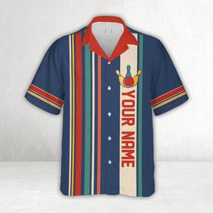 Camisa de Bolos Retro Personalizable para Hombre con Estampado Gráfico Vintage, Cuello en Contraste y Rendimiento Transpirable que Absorbe la Humedad - Product Image 2