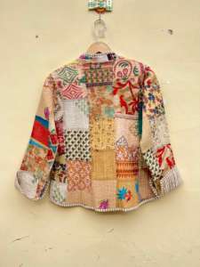 Designer Women's Handmade Floral Quilted Cotton <b>Jacket</b> Short Length Boho Blockprint Winter Coat Soft Patchwork Quilted Features - Product Image 5