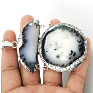 Nueva llegada diseño de lujo 925 plata esterlina dendrita natural ópalo piedra preciosa diseño único colgante de lujo joyería Bohemia hecha a mano - Product Image 3