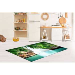 Tapis imprimé vue sur la mer tropicale - Décoration de bureau paysage côtier, Tapis en velours de luxe - Product Image 4