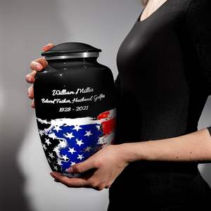 Urnes pour cendres humaines U.S.A Drapeau Crémation Urne funéraire Urne patriotique décorative Grande taille personnalisée noire - Product Image 2