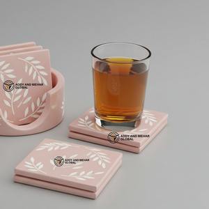 Most Demanded Handmade <b>Pink</b> & White Bone Inlay <b>Coaster</b> Set Floral Pattern for Interior Decoration Available for Worldwide Supply - Product Image 2