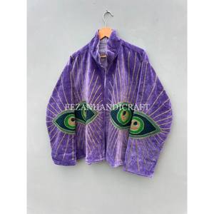 Veste en velours, manteau court fait à la main, veste à broderie des yeux avec doublure intérieure en coton, manteau d'hiver unisexe, vente en gros - Product Image 5