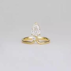 14K Yellow Gold Handmade Modern Engagement <b>Ring</b> Pear Cut Lab Diamond Set for Girlfriends Fine <b>Rings</b> anniversary gift for her - Product Image 4