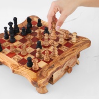 Ensemble d'échecs artisanal en bois d'olivier rustique brun ArtisRaw, unisexe, avec rangement, organiseur de jeu de société facile à utiliser CG003-24-R