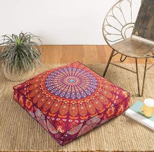 Housse de coussin de sol indien carré en coton Mandala Ottoman housse de coussin élégante imprimée florale pour la méditation décor à la maison - Product Image 5