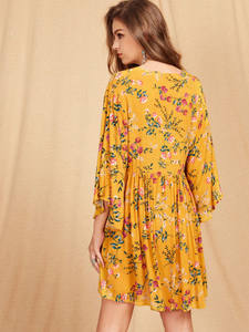 Robe de plage à imprimé de fleurs pour femmes, vente en gros, Caftan, Cover-Up, vêtements de plage, manches amples, volants avant avec dentelle - Product Image 2