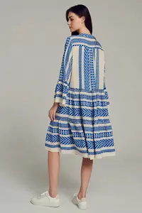 ชุดเดรสผ้าทอสำหรับผู้หญิงชุดเดรสมิดิแขนยาวทรงระฆังเหมาะสำหรับใส่ในฤดูร้อนเป็นเวลานานและในยามเย็นชายฝั่งที่อบอุ่น - Product Image 2