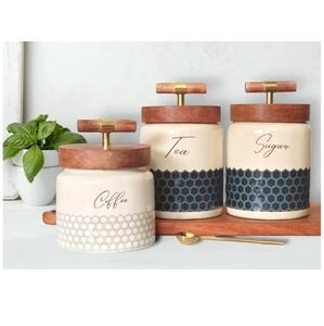 Recipiente para Té Decorativo Hecho a Mano con Diferentes Diseños para Cocina, Recipiente para Galletas y Chocolate con Tapa de Madera - Product Image 1