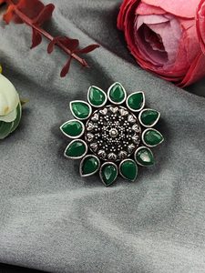 Stylish Free Size <b>Girls</b> Party <b>Rings</b> with Monalisa Stone Brass Silver Look Oxidised <b>Rings</b> for Gift Accessories for Stylish Look - Product Image 4