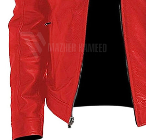 Veste en cuir véritable de couleur rouge unie élégante classique pour hommes Vestes d'hiver durables et respirantes à col montant de style rue haute - Product Image 5