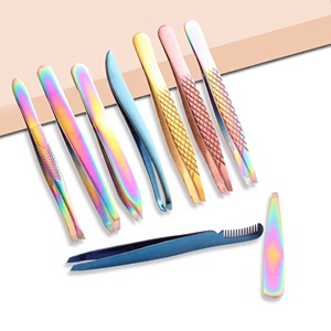 Pinzas para Cejas de Acero Inoxidable Color Arcoíris, Diseño Personalizado, Pinzas Profesionales para Cejas para Pelos Encarnados con Logotipo - Product Image 1